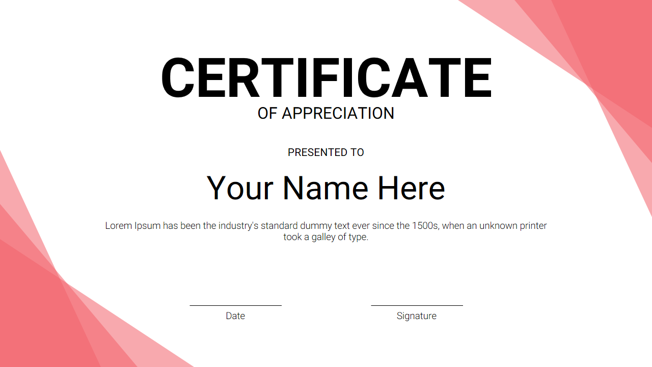 Free - Attractive Award Certificate Template Presentation Slide